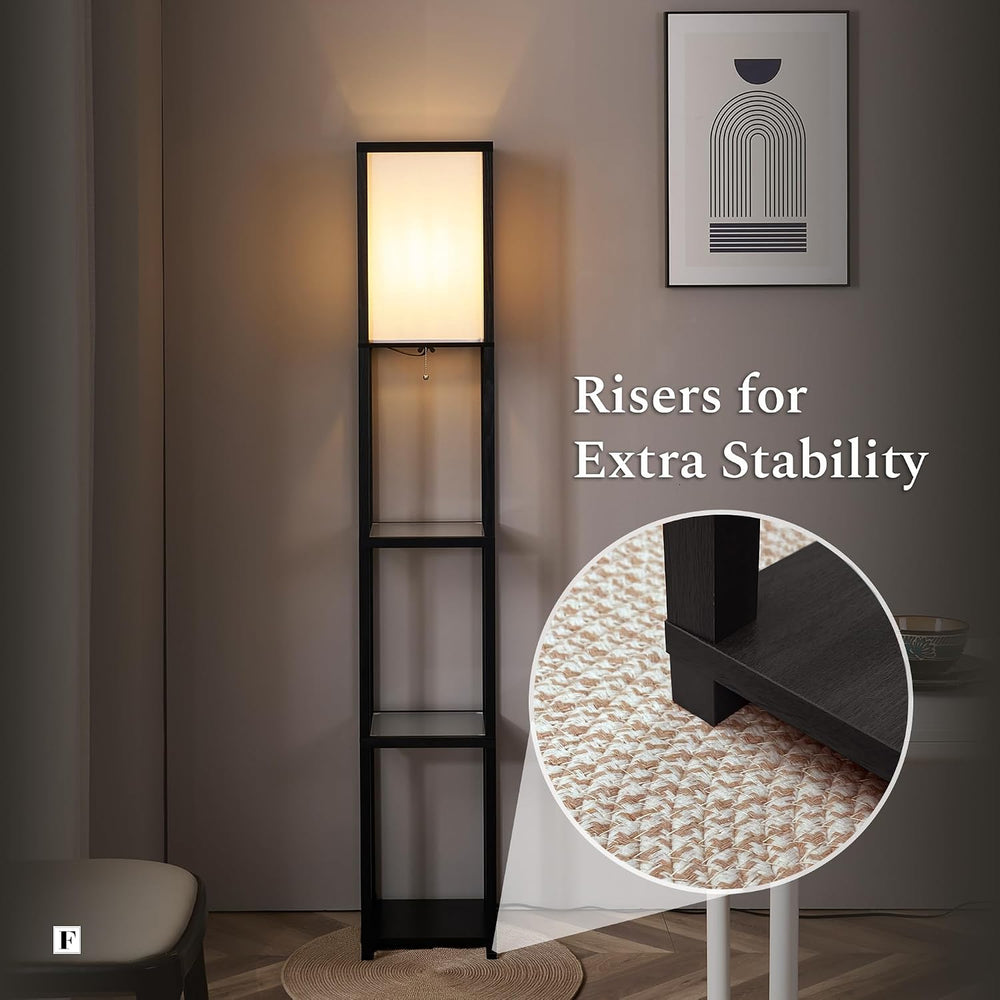 FENLO Floor Lamp with Shelves – Tall Standing Lamp with Tempered Glass Tiers ...