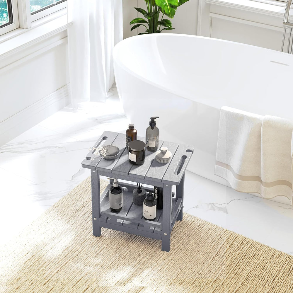 NALONE Shower Bench, HDPE Shower Stool for Shaving Legs with Handle (Grey)