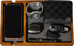 Shinpuru Wooden Valet Tray for Men, Nightstand Organizer with Leather Inlay, EDC Essentials Catchall Tray for Keys, Phone, Wallet, Watch, Earbuds - Bedside Desk Entryway Tray (Wood-Phone)