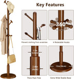 Taitiy Solid Wood Coat Rack Freestanding Coat Tree with 10 Hooks for Bedroom, Livingroom, Entryway, Sturdy Coat Hanger Stand for Hats, Coats, Scarves, Handbags, Purses