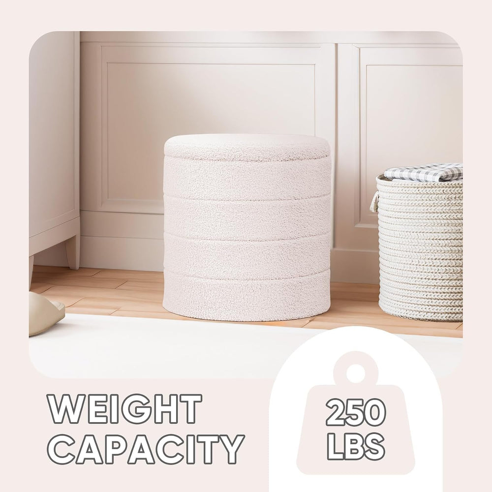 PINPLUS Round Storage Ottoman Foot Rest Stool with Tray Velvet Sherpa Folding...