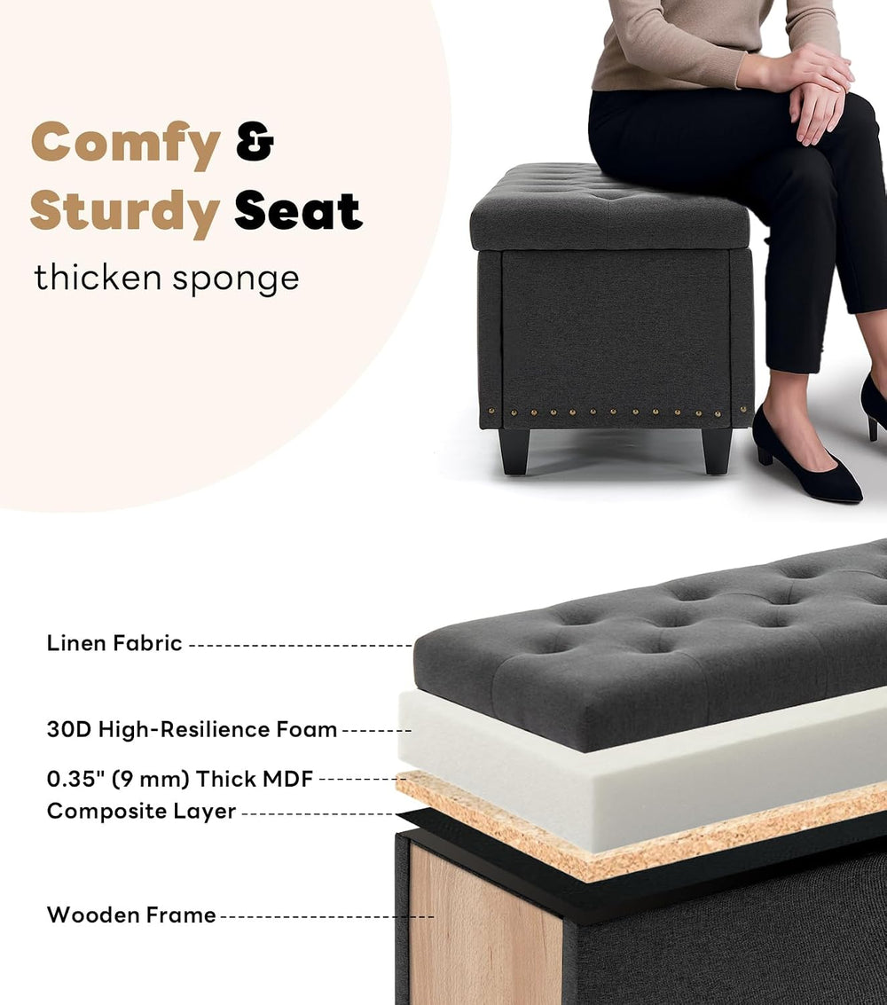 Tbfit 50.8" Ottoman with Storage, Button‑Tufted Bench with Safety Hinge ...