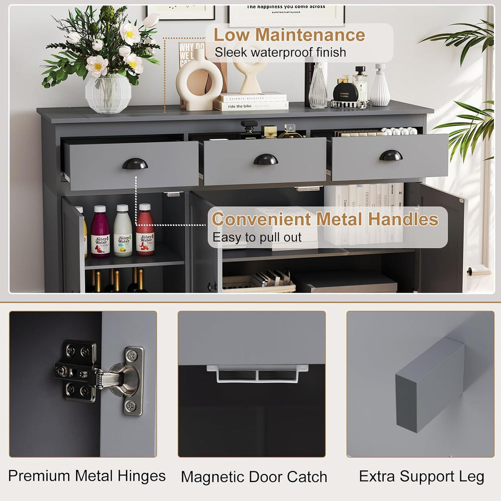 Sideboard Buffet Cabinet with Storage, 53.5” Large Kitchen Cupboard with 3 Dr...
