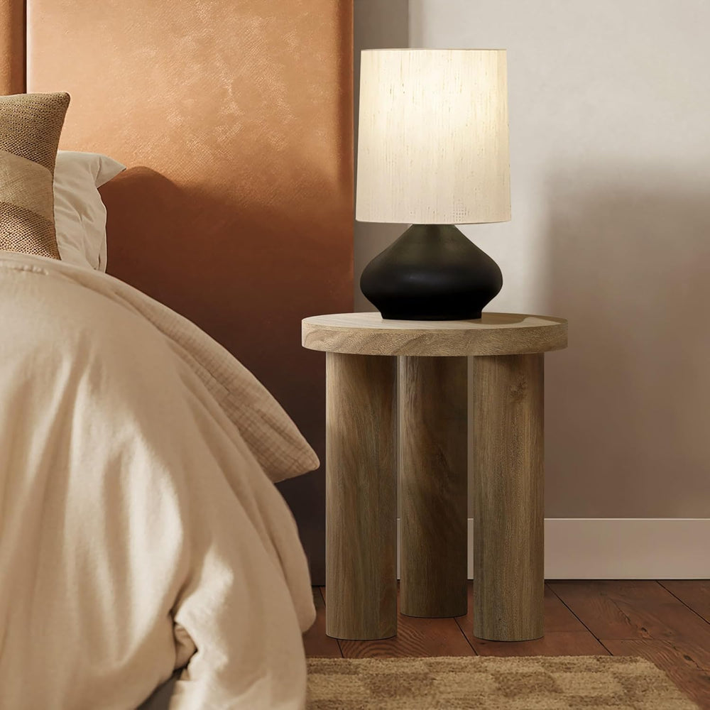 LuxenHome Round Side Table, 19" Tall End Table with 3 Pillar Legs, Moder...