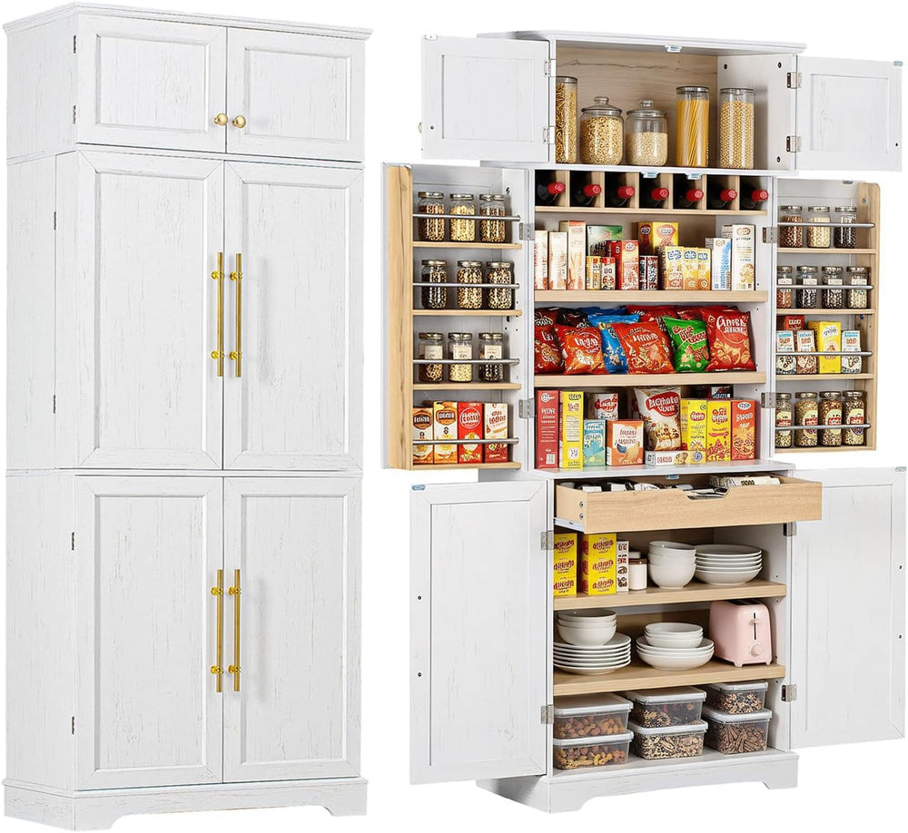 78.2" Tall Farmhouse Kitchen Pantry Cabinet with 8 Door Shelves,Storage ...