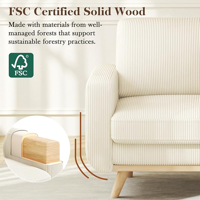 Vesgantti 38.5" Accent Chair Beige, Comfy Corduroy Single Sofa Seat with Spring Cushion, Upholstered Armchair with Deep Seat, Reading Chair for Adults, Modern Sofa for Living Room, Bedroom