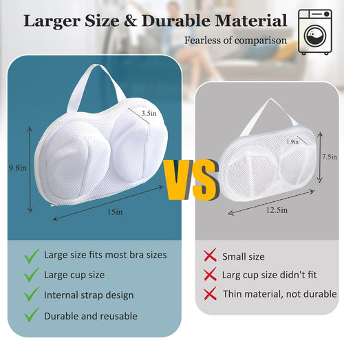 2 Pack Large Bra Laundry Bags for Washing Machine, Lingerie Bag for Washing Delicates Underwear Brassiere, Bra Washer Protector for Laundry (White 2 pack)