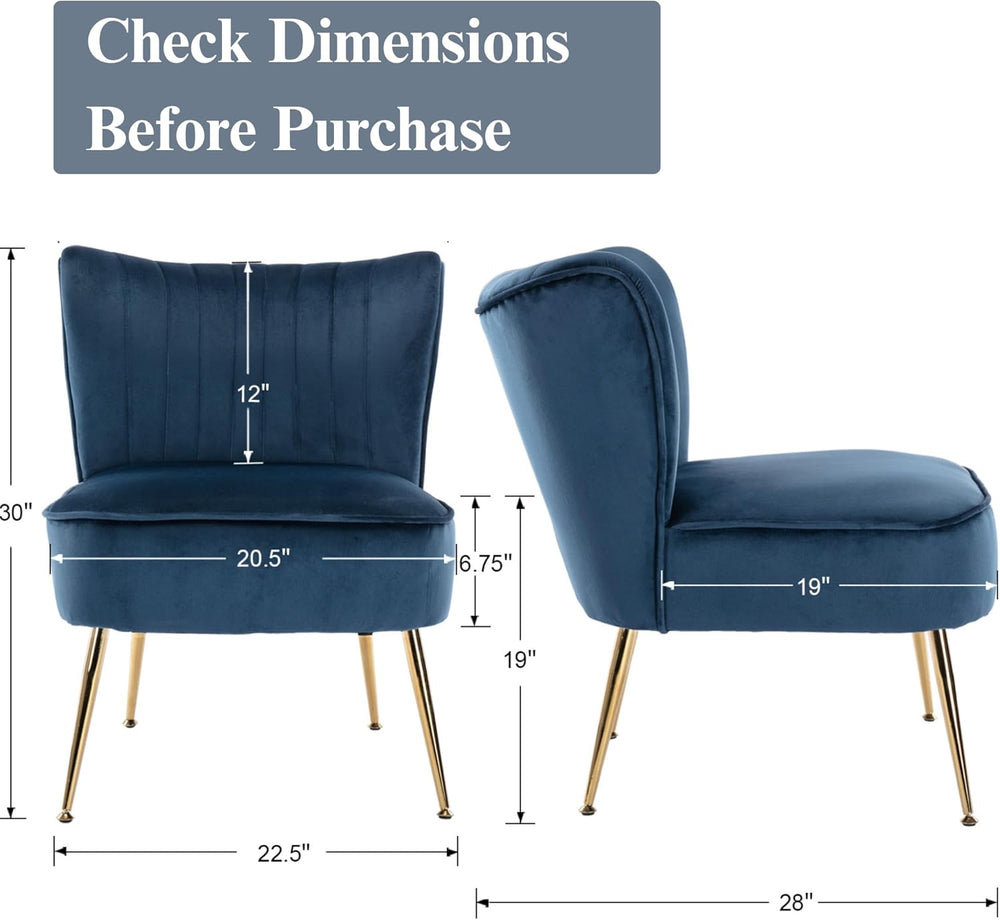 Velvet Accent Chair Set of 2 Comfy Living Room Chair Armless Slipper Chair Mi...