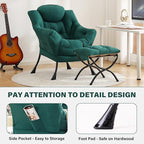 Tiita Lazy Chair with Ottoman, Modern Large Accent Lounge Armchair, Comfy Leisure Sofa Reading Chair with Footrest for Bedroom, Living Room, Dorm Rooms, Garden and Courtyard, Green