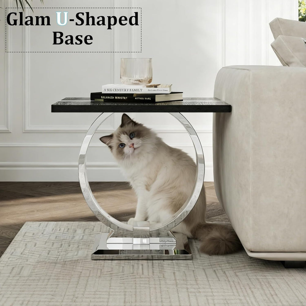 Asday End Table Set of 2, Luxury Side Table Set, Black and Chrome End Table w...