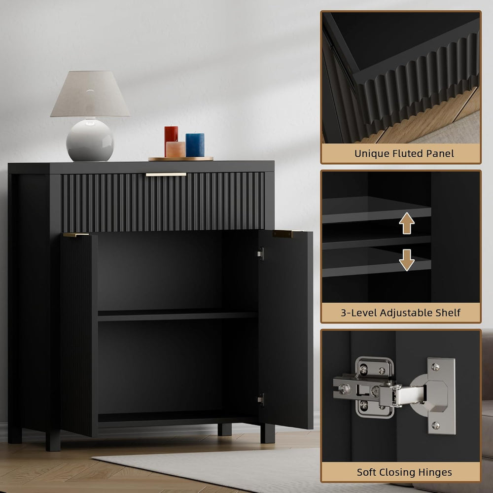 YaFiti Storage Cabinet Fluted Sideboard Buffet Cabinet with Adjustable Shelve...