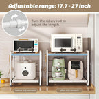 2-Tier Microwave Rack - Height Adjustable & Extendable Kitchen Shelf with Drawer - Carbon Steel - Includes Hooks & Reinforcement Suction Cups - Easy Assembly (White)