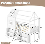 Loft Bed with Storage Shelves and Stairs，Antique White-P：Twin | House Loft Bed with Playhouse Shape Roof and Window