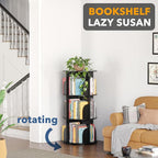 SpaceAid 3 Tier Rotating Bookshelf Tower, Spinning Bookcase Lazy Susan, Revolving 360 Book Shelf Storage Round Carousel, Vertical Rotate Turning Spiral Corner Organizer, Black