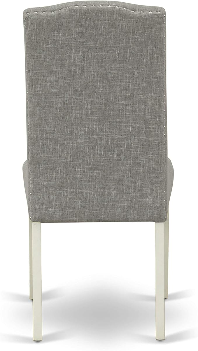 East West Furniture OXEN5-LWH-06 5 Piece Modern Dining Table Set Includes a Square Wooden Table and 4 Dark Shitake Linen Fabric Upholstered Parson Chairs, 36x36 Inch, Linen White