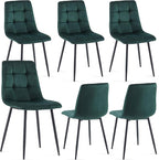 NORDICANA Forest Green Velvet Dining Chairs Set of 6, Upholstered Tufted Kitchen Chairs, Comfortable Seat, Metal Leg, Easy Assembly