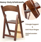 Wood Folding Chairs with Slatted Wooden Seats, Stackable Commercial Seats for Indoor & Outdoor Events, Party, Dining, Set of 2, Slatted Fruitwood