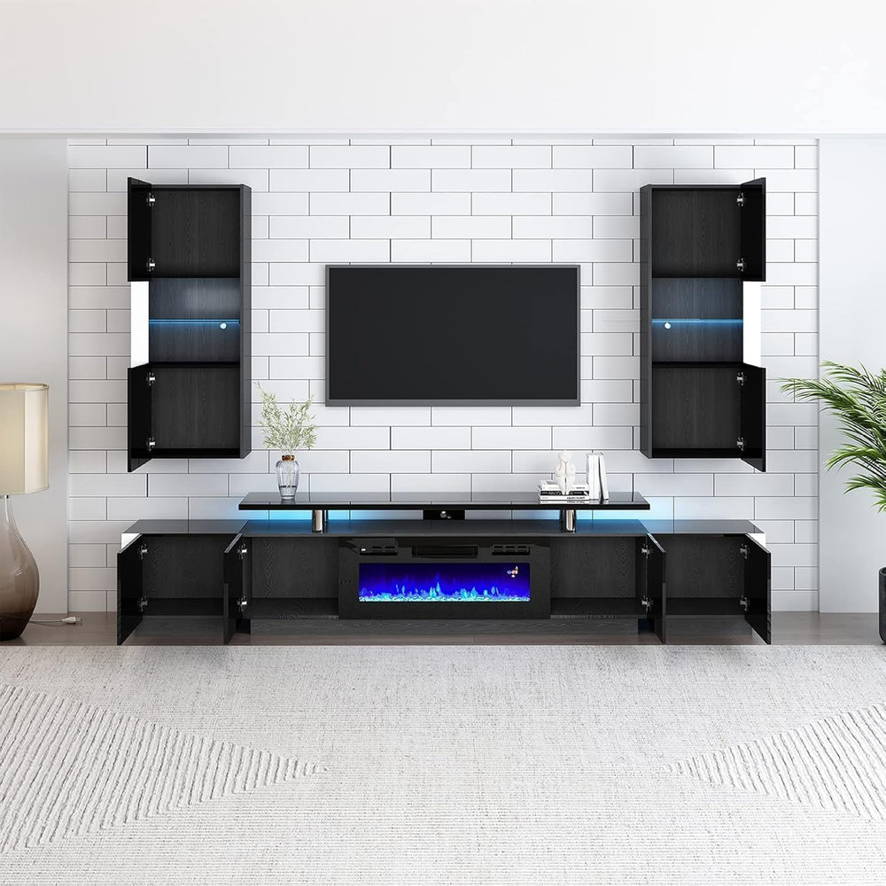 AMERLIFE 2PCS Entertainment Center Side Table Set with Storage, Modern High G...