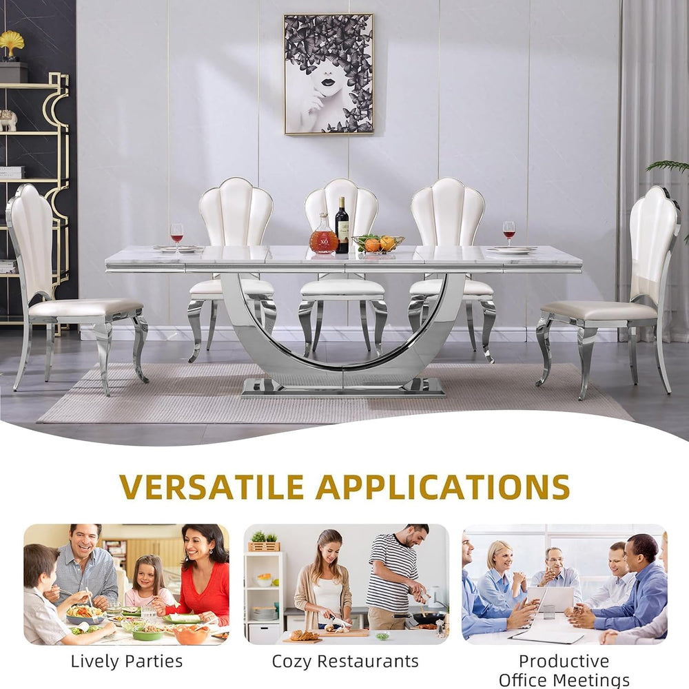 94.5" Large Dining Table for 10-12 People, Modern White Rectangle Kitche...