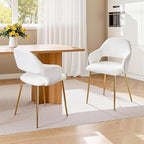 VECELO Velvet Dining Chairs Set of 2, Modern Upholstered Kitchen Chairs with Cushion, Padded Backrest and Metal Legs, White