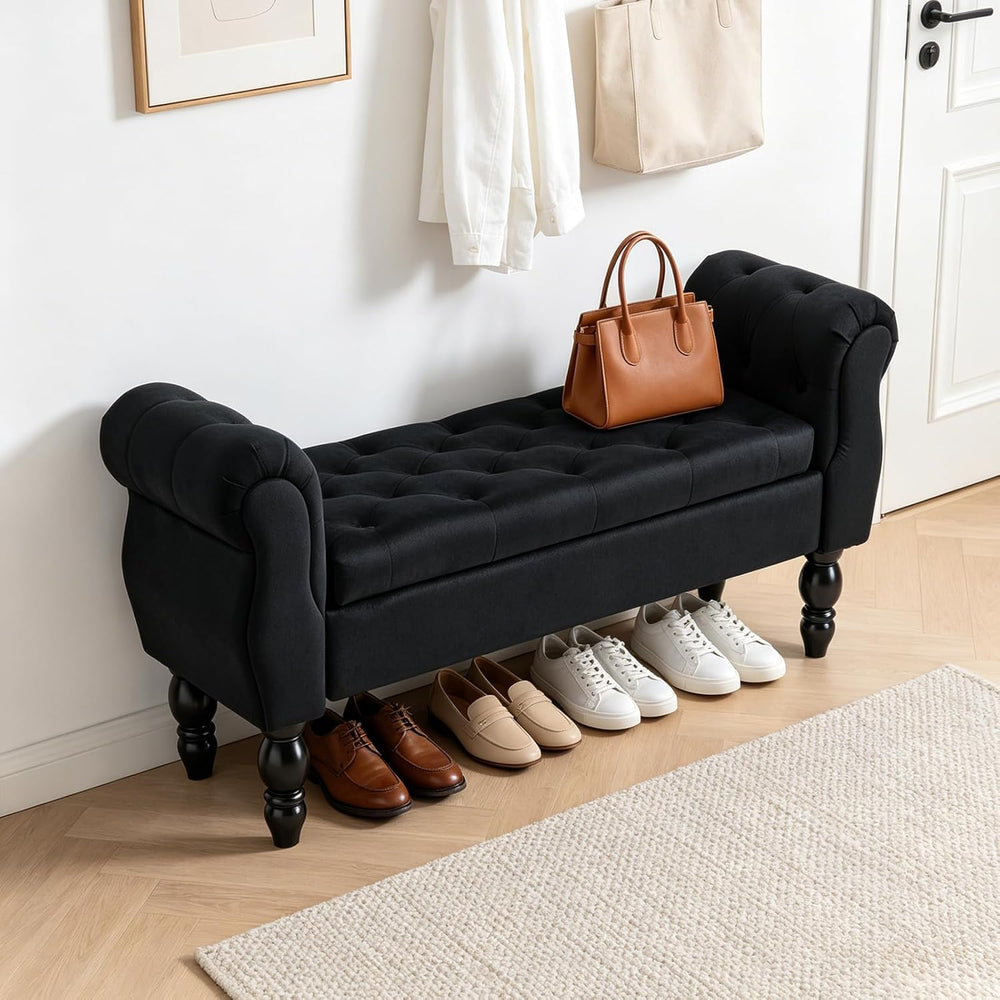 47″ Storage Bench with Arms End of Bed Bench,Velvet Entryway Bench with Stora...