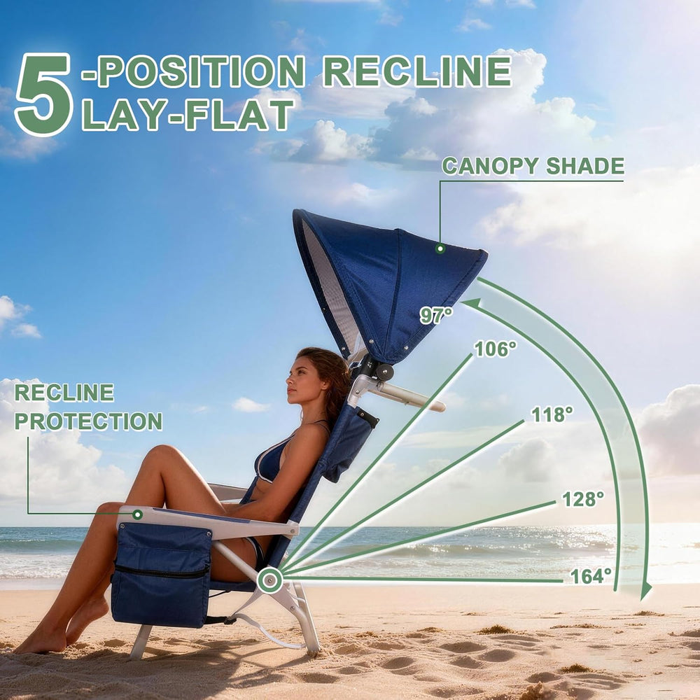 Romswi Extra Wide Beach Chair with Canopy Shade, 2 Pack Aluminum Folding Chai...