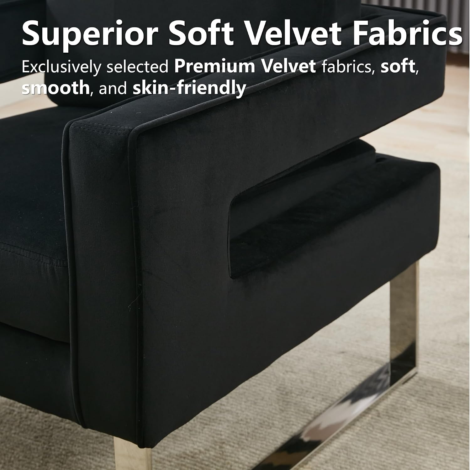 Velvet Accent Chairs Set of 2, Modern Armchair, Black | Stainless Steel Base, Soft Velvet Upholstery, Thick Padded Seat, 350 LBS Weight Capacity, For Living Room and Home Office