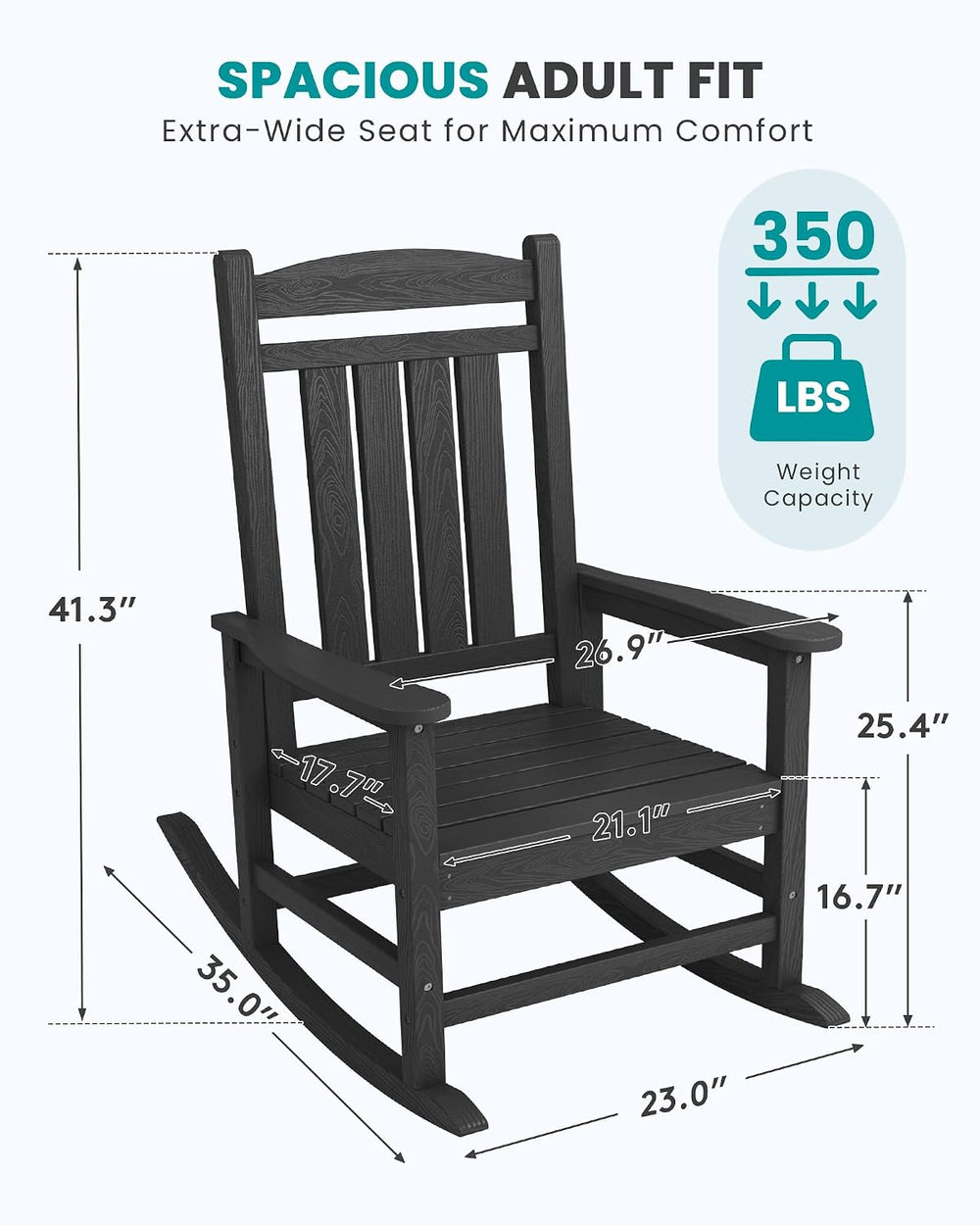 SERWALL Oversized HDPE Outdoor Rocking Chair Set of 2, Patio Rocking Chairs, ...