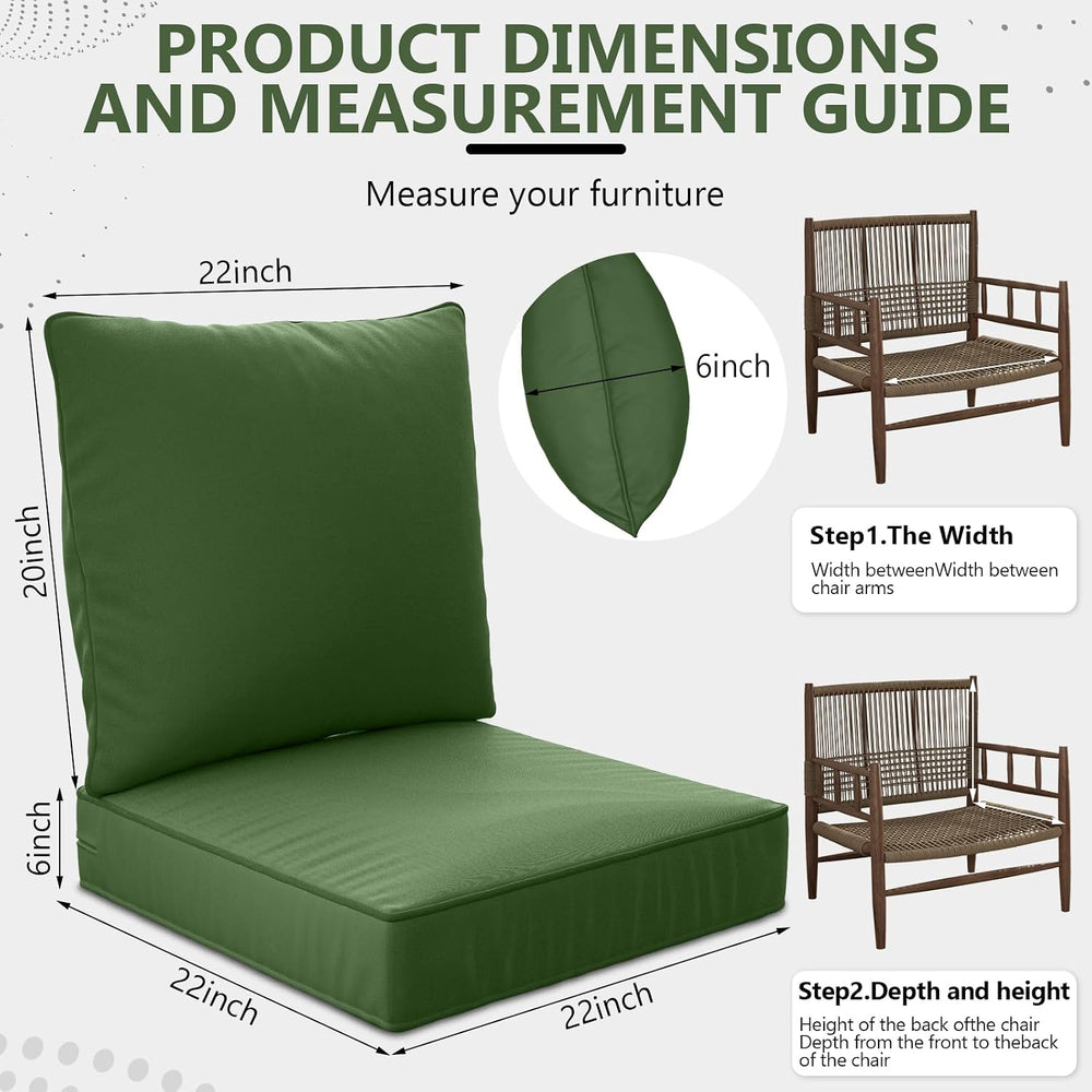 22" x 22" x 6" Outdoor Deep Seat Cushions Set - 2 Set Waterpro...