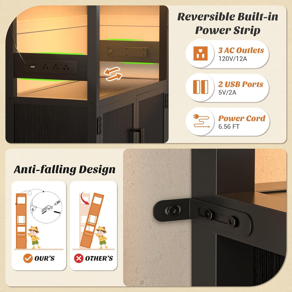 Armocity 82.6" Tall Bar Cabinet with Power Outlets & LED Lights, Liq...