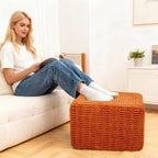 Asuprui Square Pouf Ottoman Foot Rest, Orange, 20x14 in,All-One Foam Filler | Footstool Ottoman,Stuffed Pouf Ottoman,All-One Foam Filler, Footrest,Beanbag Chair,Floor Pouf for Living Room Wedding Bedroom