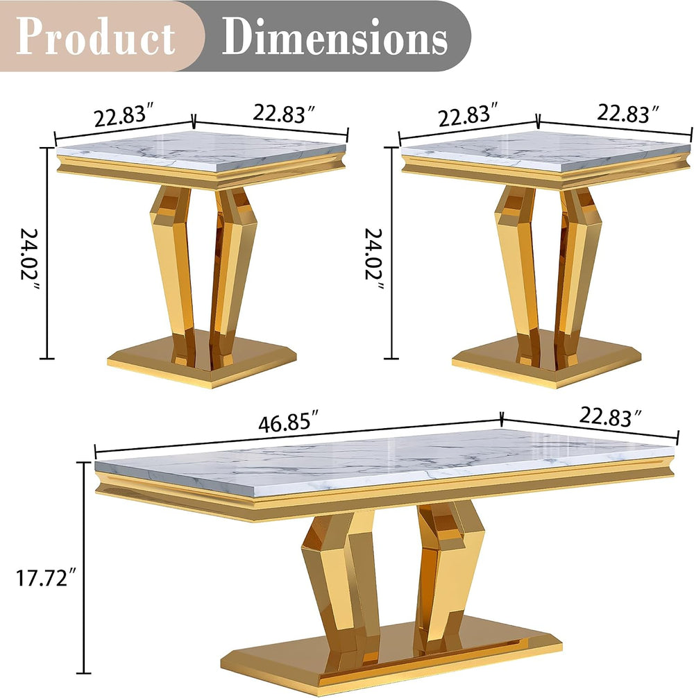 Modern Marble Coffee Table Set of 3, Luxury Marble Living Room Diamond-Shape ...