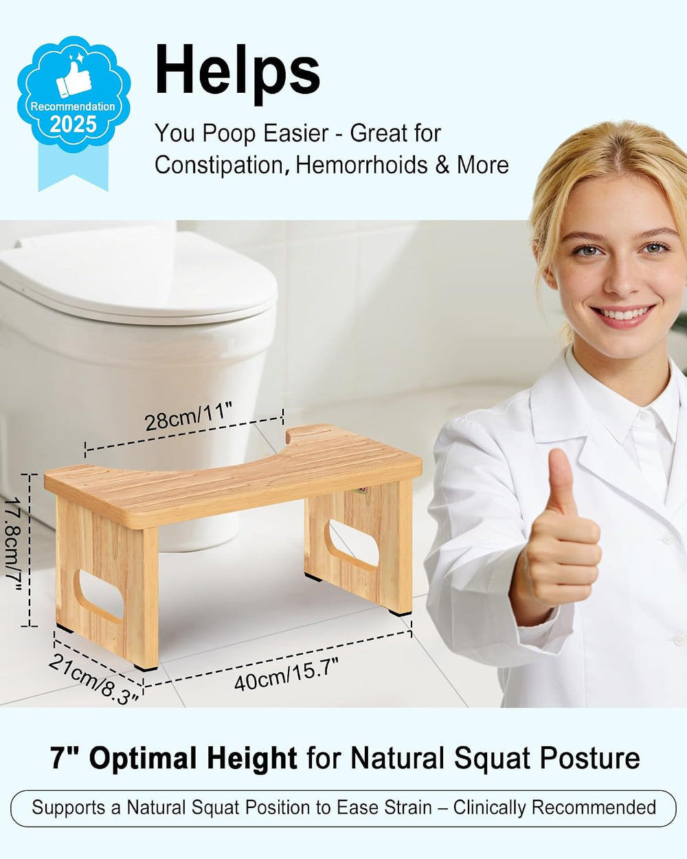 Foldable Toilet Stool, 7 Inch Poop Stool for Bathroom, Bamboo Toilet Potty Sq...