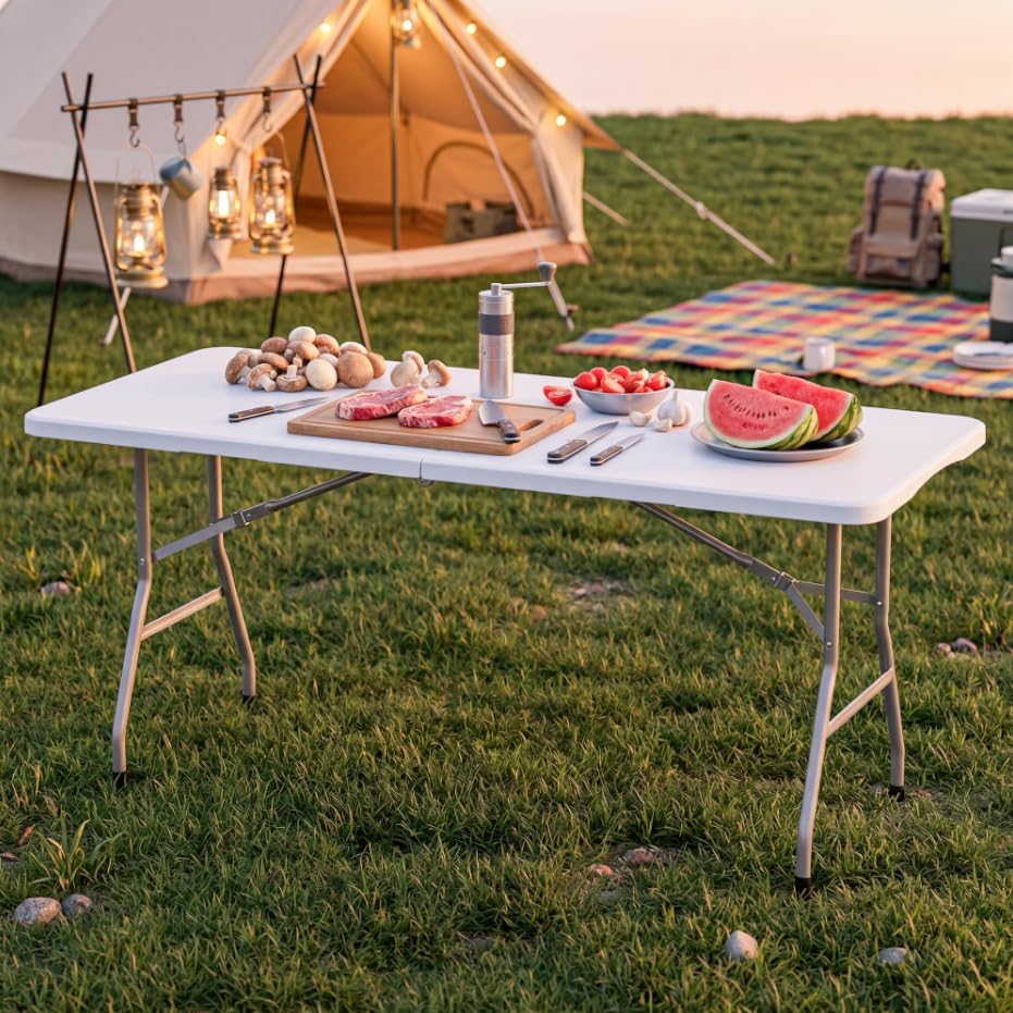 6ft Folding Table, Plastic Portable Table for Outdoor & Indoor, Heavy Dut...
