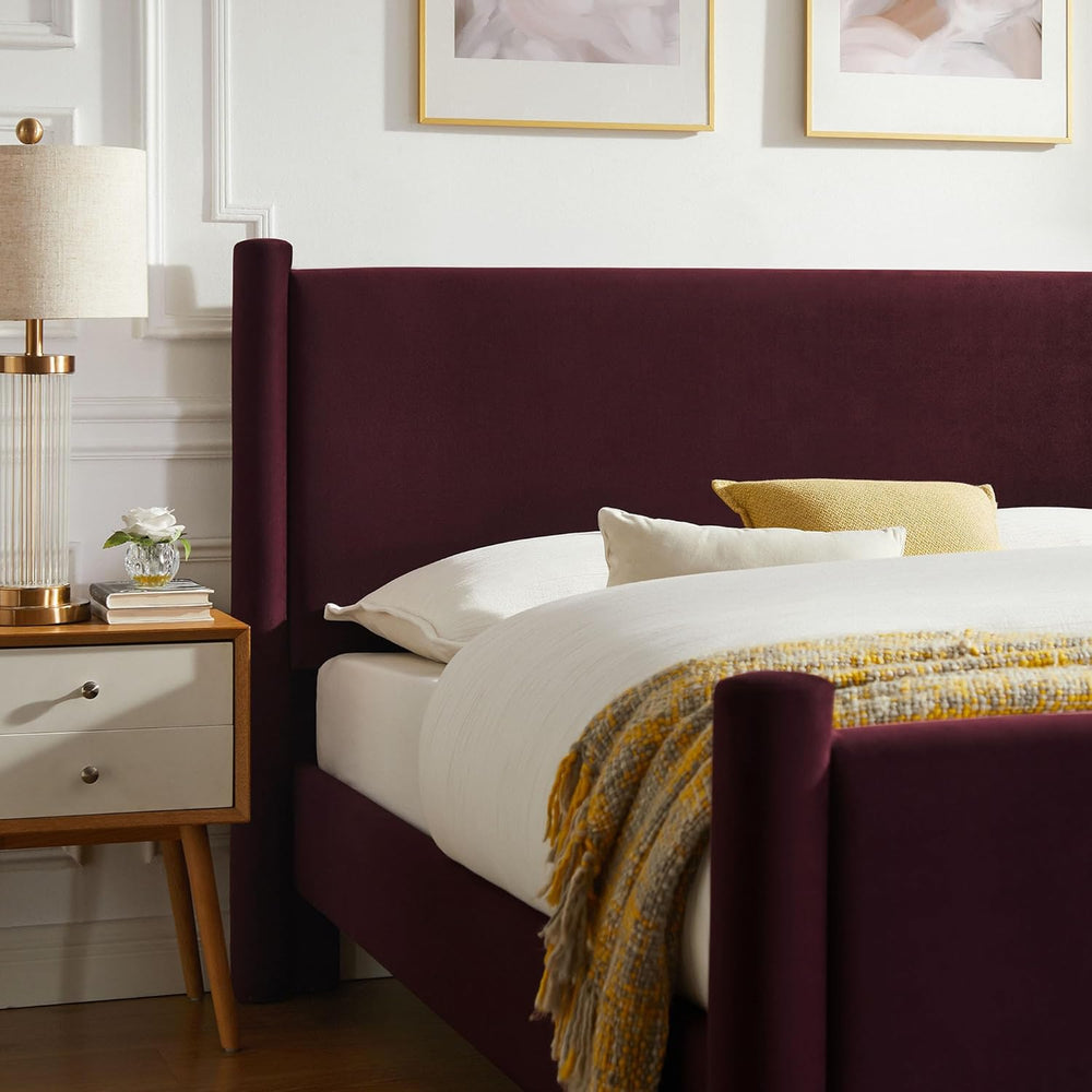 Modway Rael Queen Platform Bed Frame with Upholstered Headboard and Footboard...