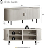 ONBRILL 55" TV Stand with Power Outlet for TVs up to 60 Inch, Entertainment Center with Storage and Adjustable Shelves, Modern Media Console with Sliding Doors for Living Room, Natural White