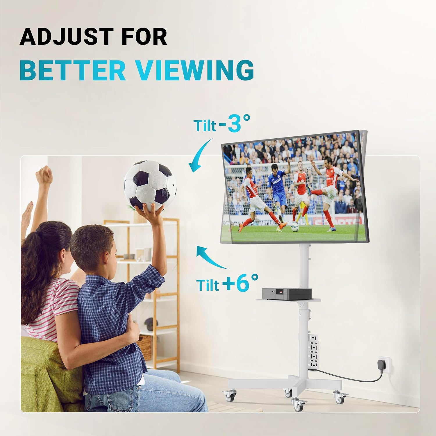 BONTEC Rolling TV Stand with Pegboard Storage for 32–65 Inch TVs, White | Height Adjustable Mobile TV Cart on Metal Wheels with Shelf & Cable Management,Holds up to 88 lbs, Max VESA 400x400mm
