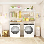 Ulif U5 Over the Washer and Dryer Storage Shelf, Laundry Room Space Saver Bathroom Storage and Organizer Rack for Hanging Towels and Drying Clothes with 5 Wire Shelves, 58.2"W x 13.4"D x 77.5"H, White