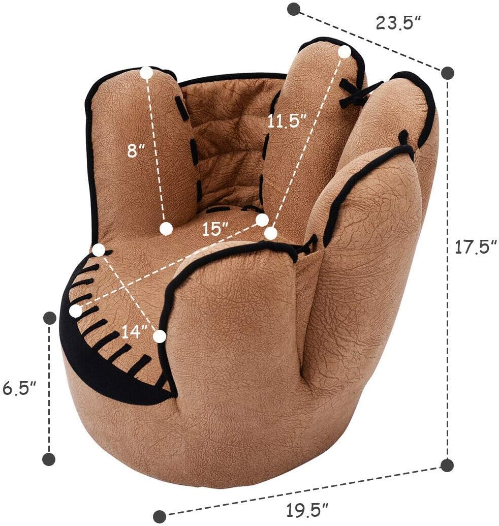 Costzon Kids Couch with Solid Wood Frame & Baseball Glove Design, Children Armchair for Play Room, Nursery, Kindergarten, Kids Room, Gift for Boys & Girls (Brown)