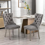 Mid Century Modern Dining Chairs Set of 4, Grey Velvet Upholstered Tufted Back, Kitchen & Dining Room Chairs, Brushed Silver Metal Legs, Nailhead Trim, Sillas para Comedor (Gray, 4 Pcs)