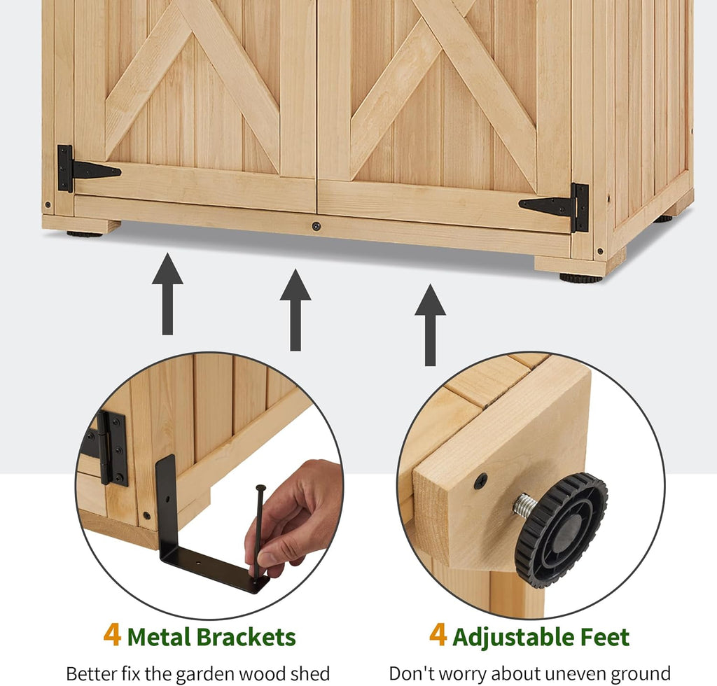 Macrout Outdoor Storage Cabinet, Wooden Storage Shed with Lock, Outside Garden Tool Shed with 2 Doors for Patio Yard Lawn, 1628 (Medium)
