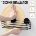 LEVERLOC Shower Caddy Suction Cup, 3 Pack Heavy Duty Bathroom Organizer for Inside Shower with Hooks & Soap Holder, Removable Bathroom Organizer, Rustproof Black Holder Storage