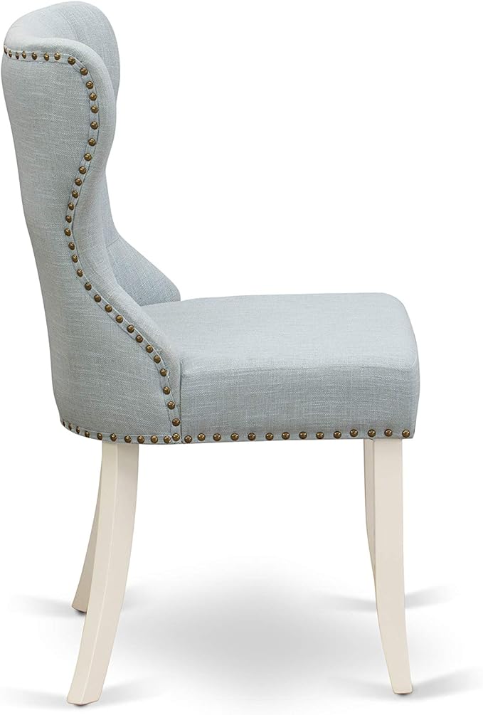 East West Furniture X077SI215-7 7 Piece Dining Table Set Consist of a Rectangle Dining Room Table with X-Legs and 6 Baby Blue Linen Fabric Upholstered Chairs, 40x72 Inch, Multi-Color