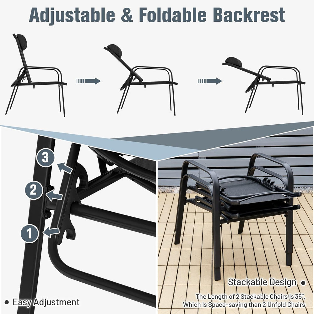 Tangkula 3-Piece Outdoor Bistro Set, Patio Stackable Chairs with Adjustable &...