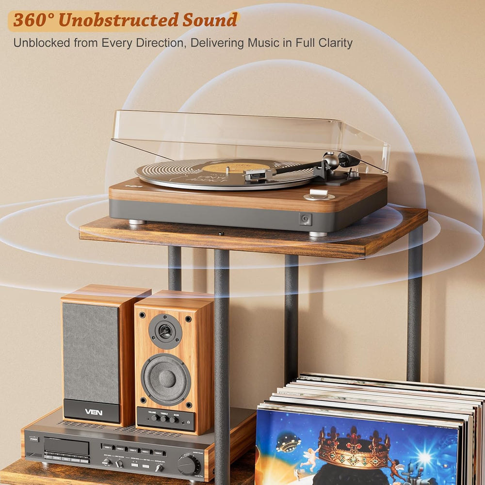 Record Player Stand, Vinyl Record Storage Holder with Display Shelf, Turntabl...