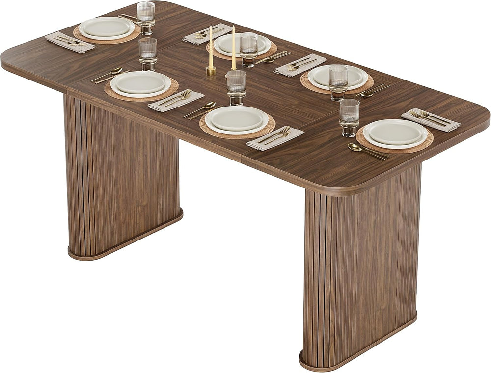 GarveeHome 62 Inch Table - Set for 6-8 People, Wooden Kitchen Table with Gril...