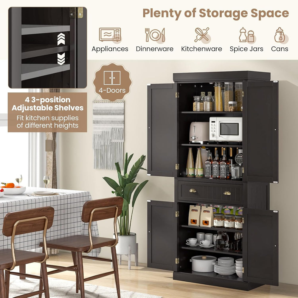 Tangkula 72" H Kitchen Pantry Cupboard Cabinet, Traditional Freestanding...