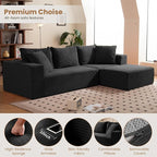 108" L-Shaped Boneless Couch, Modular Sectional Sofa with Moveable Ottoman, Corduroy Cloud Couches for Living Room, No Assembly, Ship in a Box, Black
