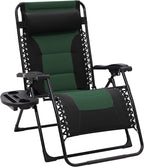 JEAREY Oversized Padded Zero Gravity Chairs, Folding Lounge Chair Outdoor Patio Recliner, Anti Gravity Chair for Backyard with Headrest, Cup Holder, Side Tray, Polyester Mesh - Black/Dark Green