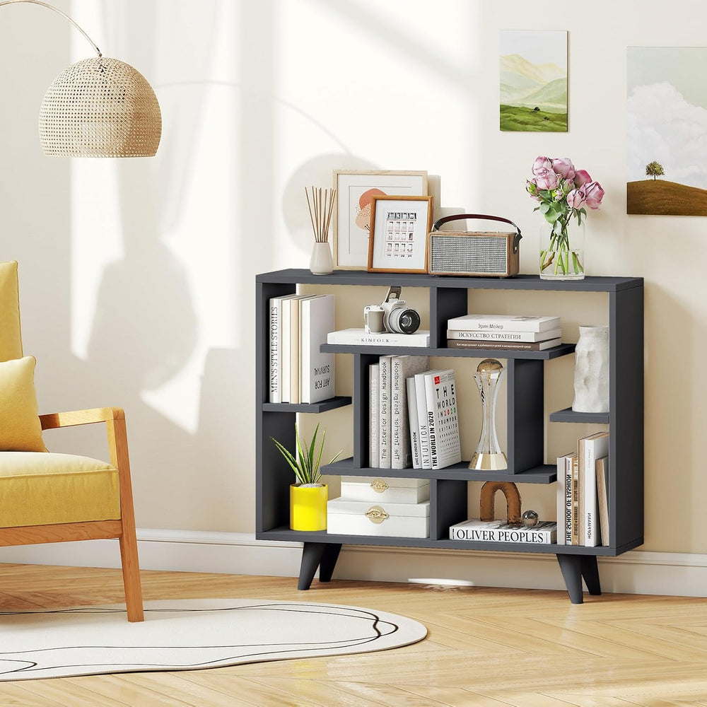 Giantex 3 Tier Geometric Bookshelf, Modern Freestanding Bookcase w/Staggered ...